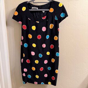 80's Vintage Albert Nipon 100% silk multicolor polka dot black dress: Size 6